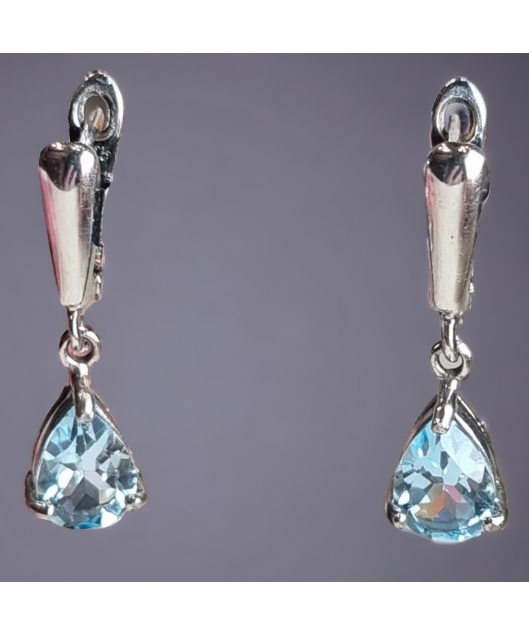 Boucles Topaze bleue griffée Argent 925