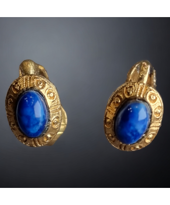 Boucles d'oreilles Lapis-lazuli dorée à clips