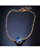 Bracelet Lapis-lazuli cabochon Acier plaqué or rose