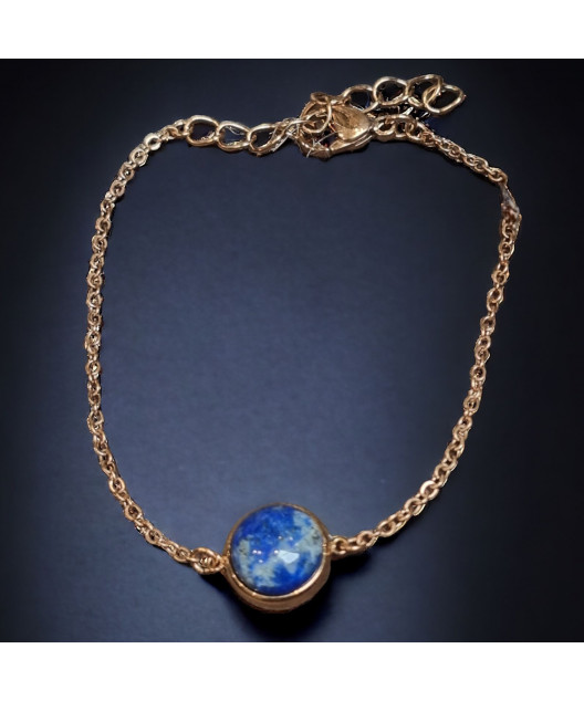 Bracelet Lapis-lazuli cabochon Acier plaqué or rose