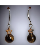 Boucles Œil de tigre boules & Jaspe étoile