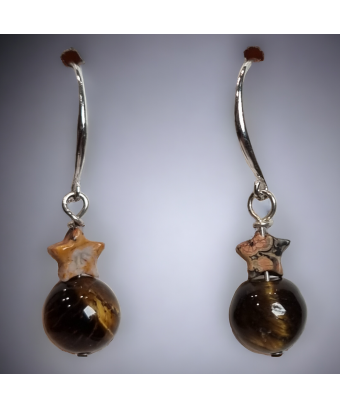 Boucles Œil de tigre boules & Jaspe étoile
