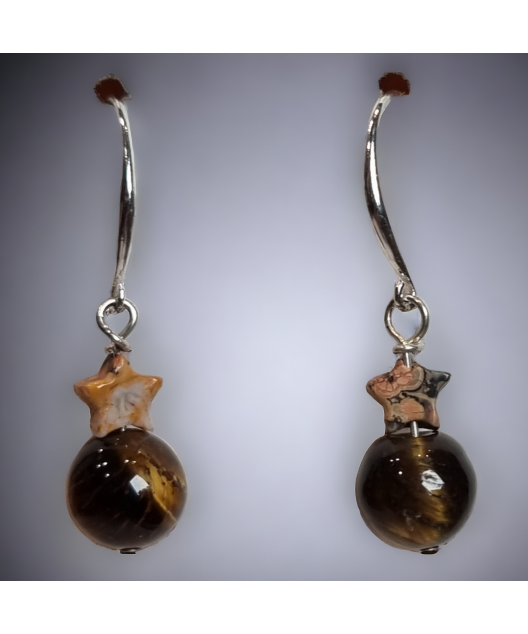 Boucles Œil de tigre boules & Jaspe étoile