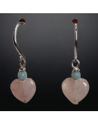 Boucles Quartz rose Cœurs Argent 925