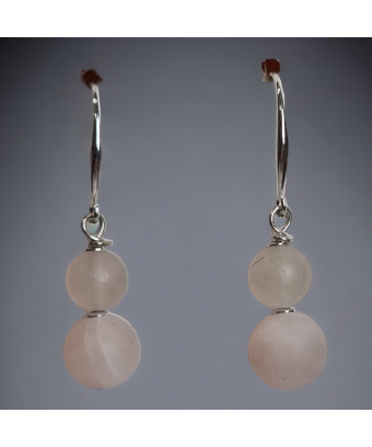 Boucles Quartz rose mat boules Argent 925