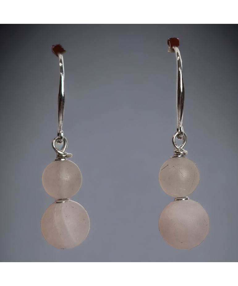 Boucles Quartz rose mat boules Argent 925