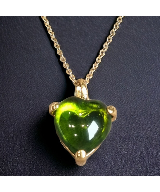 Pendentif Verre libyque avec chaîne plaqué or