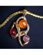 Pendentif Zirconium trois couleurs avec chaîne plaqué or