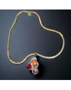 Pendentif Zirconium trois couleurs avec chaîne plaqué or