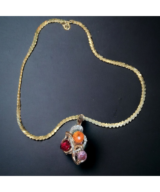 Pendentif Zirconium trois couleurs avec chaîne plaqué or