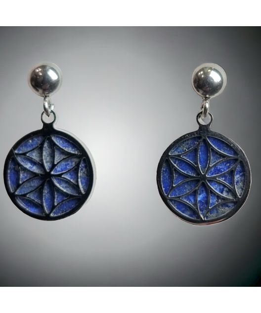 Boucles Lapis-lazuli Fleur de vie