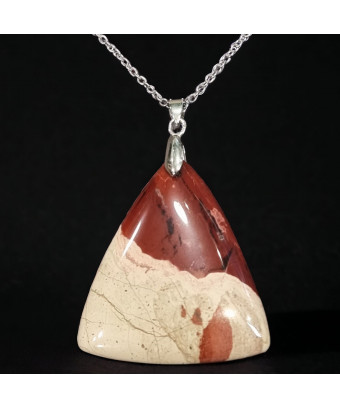 Pendentif Jaspe rouge & paysage triangle sur chaîne