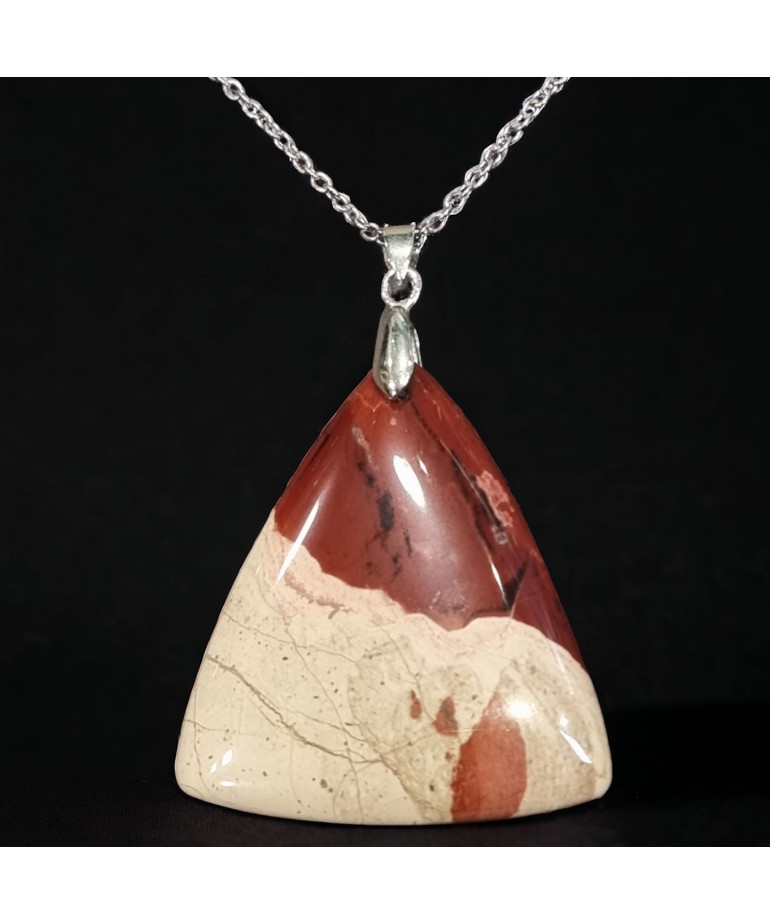 Pendentif Jaspe rouge & paysage triangle sur chaîne