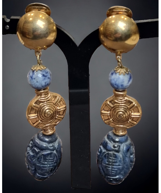 Boucles Sodalite à clips plaqué or