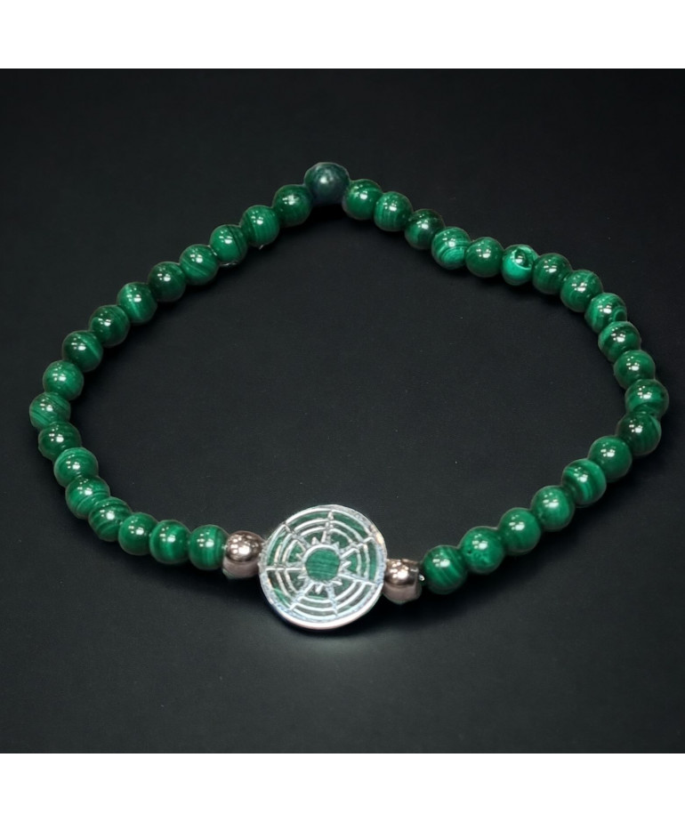 Bracelet Malachite soleil & pierres rondes 4mm