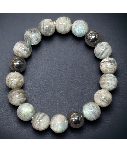Bracelet Labradorite & Hématite Pierres rondes 10mm