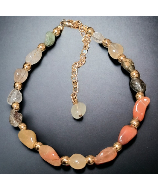 Bracelet Multipierres Cheville ou Poignet avec fermoir doré (s)