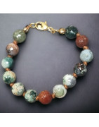Bracelet Agate mousse & arbre facettée enfant avec fermoir doré