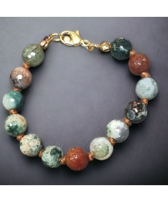 Bracelet Agate mousse & arbre facettée enfant avec fermoir doré