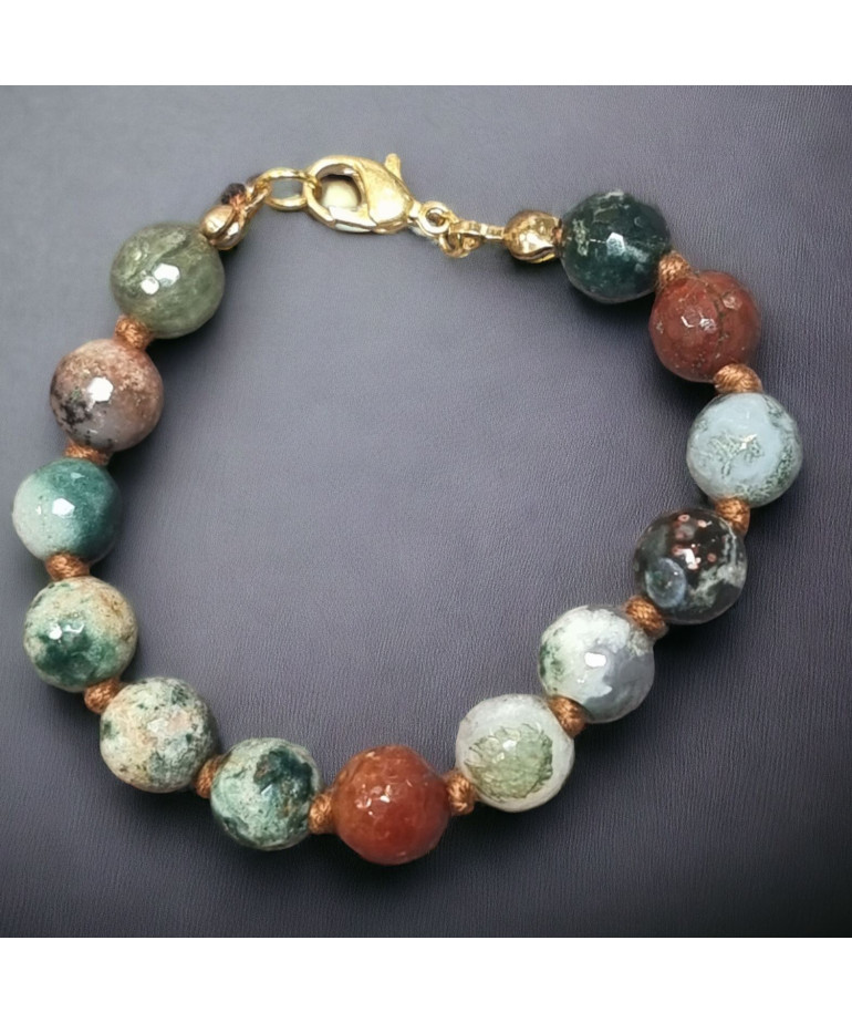 Bracelet Agate mousse & arbre facettée enfant avec fermoir doré