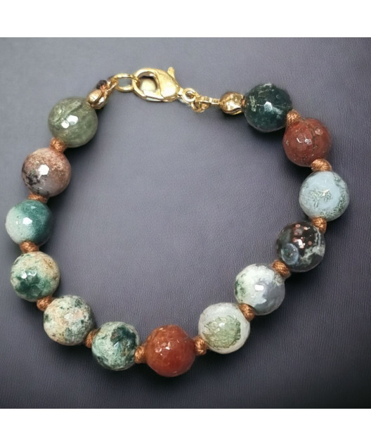 Bracelet Agate mousse & arbre facettée enfant avec fermoir doré