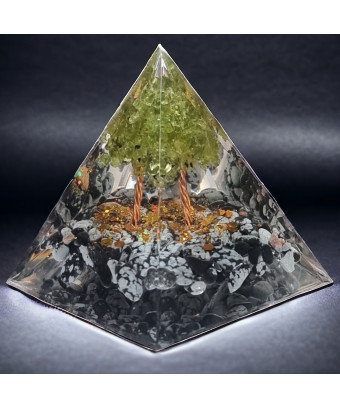 Pyramide Orgonite de protection Obsidienne neige & Péridot pm
