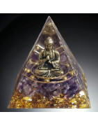Pyramide Orgonite de protection Améthyste & Bouddha GM