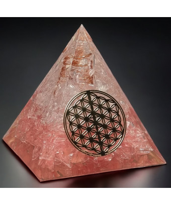 Pyramide Orgonite de protection Cristal de roche & Fleur de vie GM