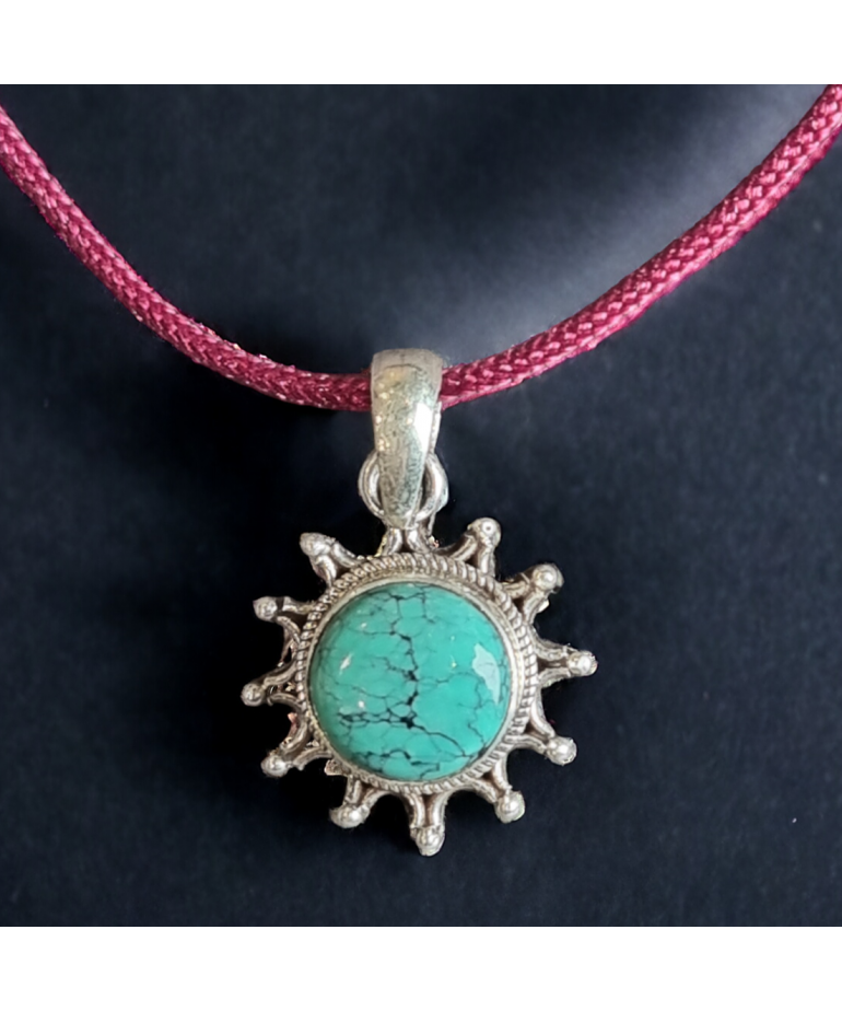 Pendentif Turquoise soleil Argent 925 avec cordon réglable