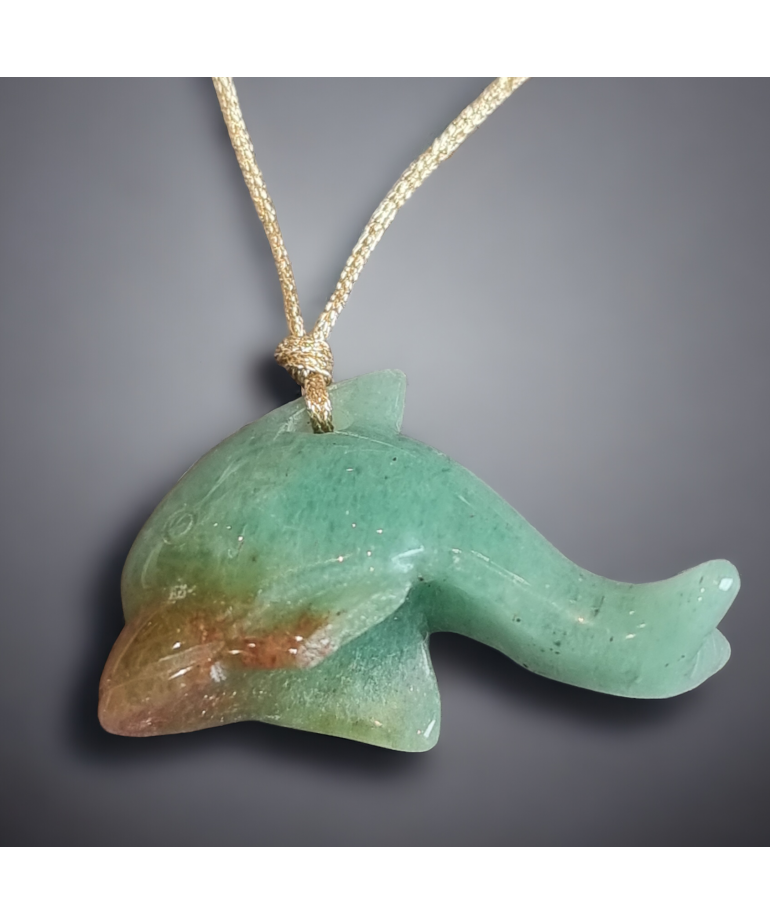 Pendentif Dauphin Aventurine verte avec cordon