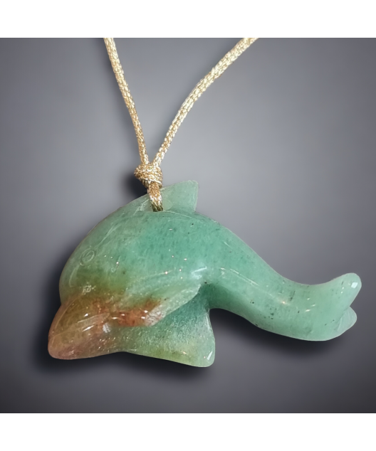 Pendentif Dauphin Aventurine verte avec cordon