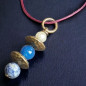 Pendentif Sodalite Agate bleue & Perle de verre Laiton sur cordon réglable