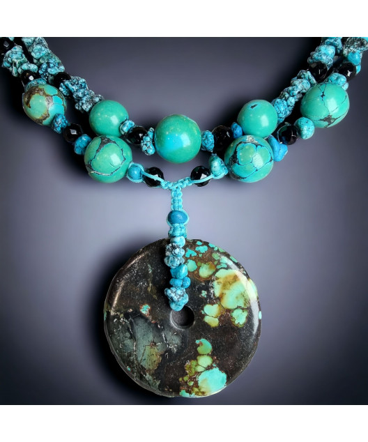 Collier Turquoise du Tibet et Onyx facettée