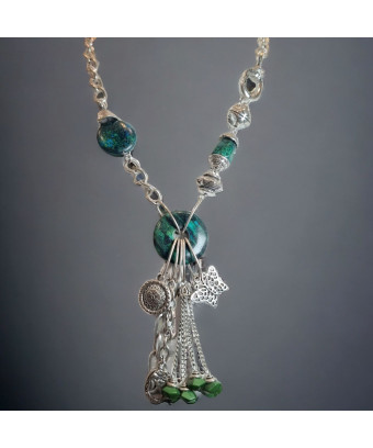 Collier Chrysocolle Acier avec breloques