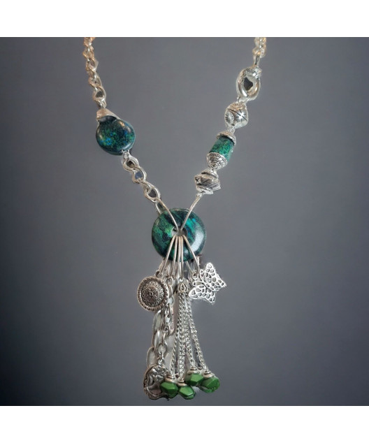 Collier Chrysocolle Acier avec breloques