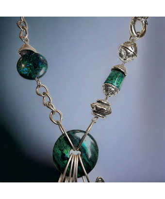 Collier Chrysocolle Acier avec breloques