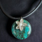 Collier Chrysocolle & Fleur Argent 925 sur caoutchouc naturel