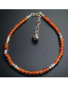 Bracelet Cornaline Petites pierres rondes & inserts Argent 925