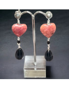 Boucles Aventurine rouge cœur & Onyx facetté Argent 925