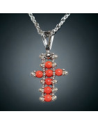 Pendentif Corail croix Argent 925