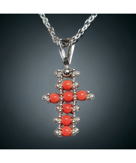 Pendentif Corail croix Argent 925