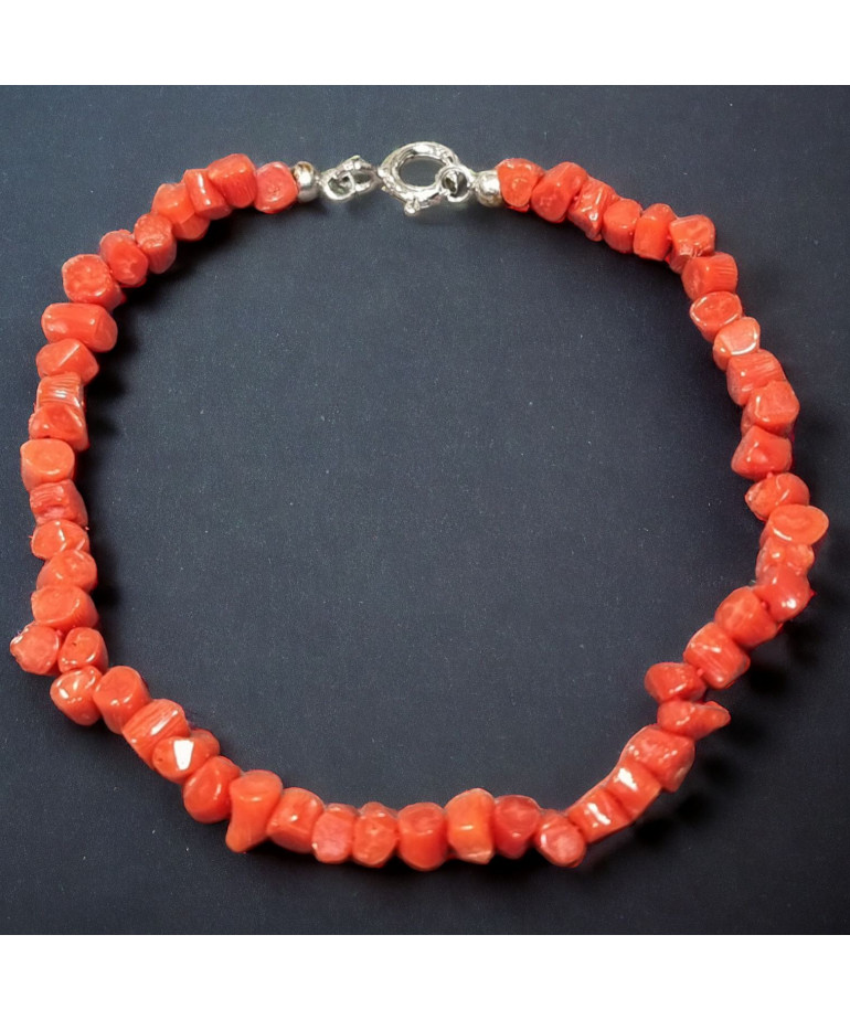 Bracelet Corail Baroque avec fermoir Argent 925