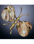 Papillon Bois fossilisé cœur corps laiton