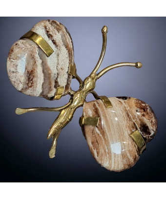 Papillon Bois fossilisé cœur corps laiton