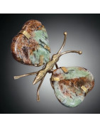 Papillon Chrysoprase cœur corps laiton