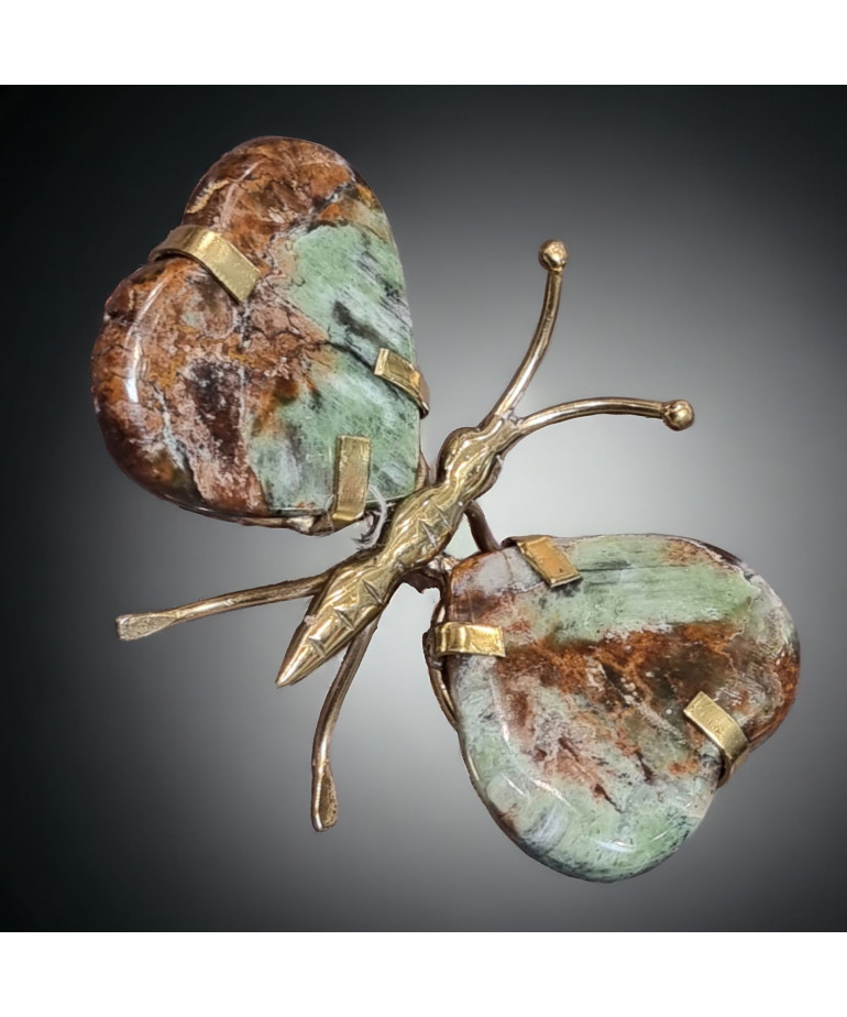 Papillon Chrysoprase cœur corps laiton