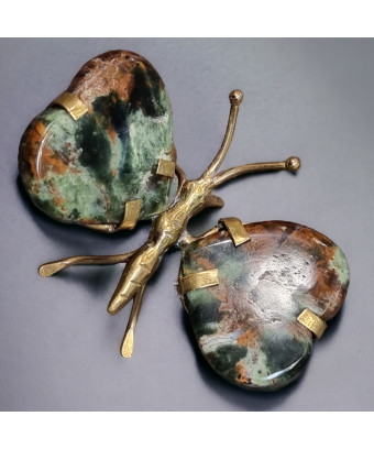 Papillon Chrysoprase cœur corps laiton