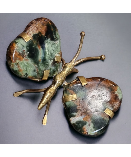 Papillon Chrysoprase cœur corps laiton