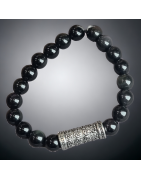 Bracelet Obsidienne argentée avec rouleau de prière