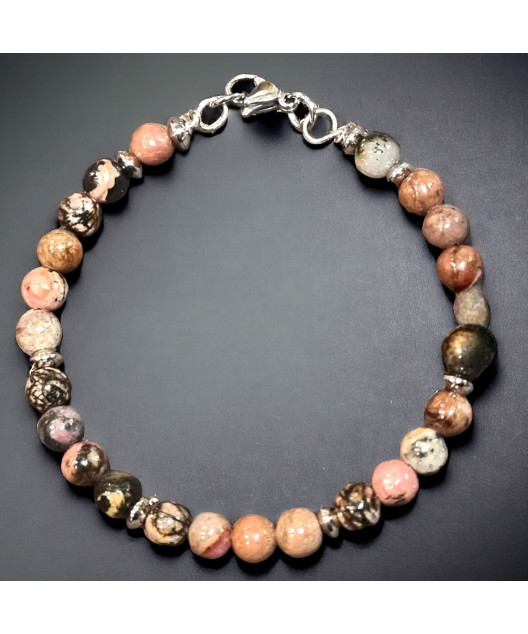Bracelet Rhodonite Pierre rondes 6mm avec fermoir